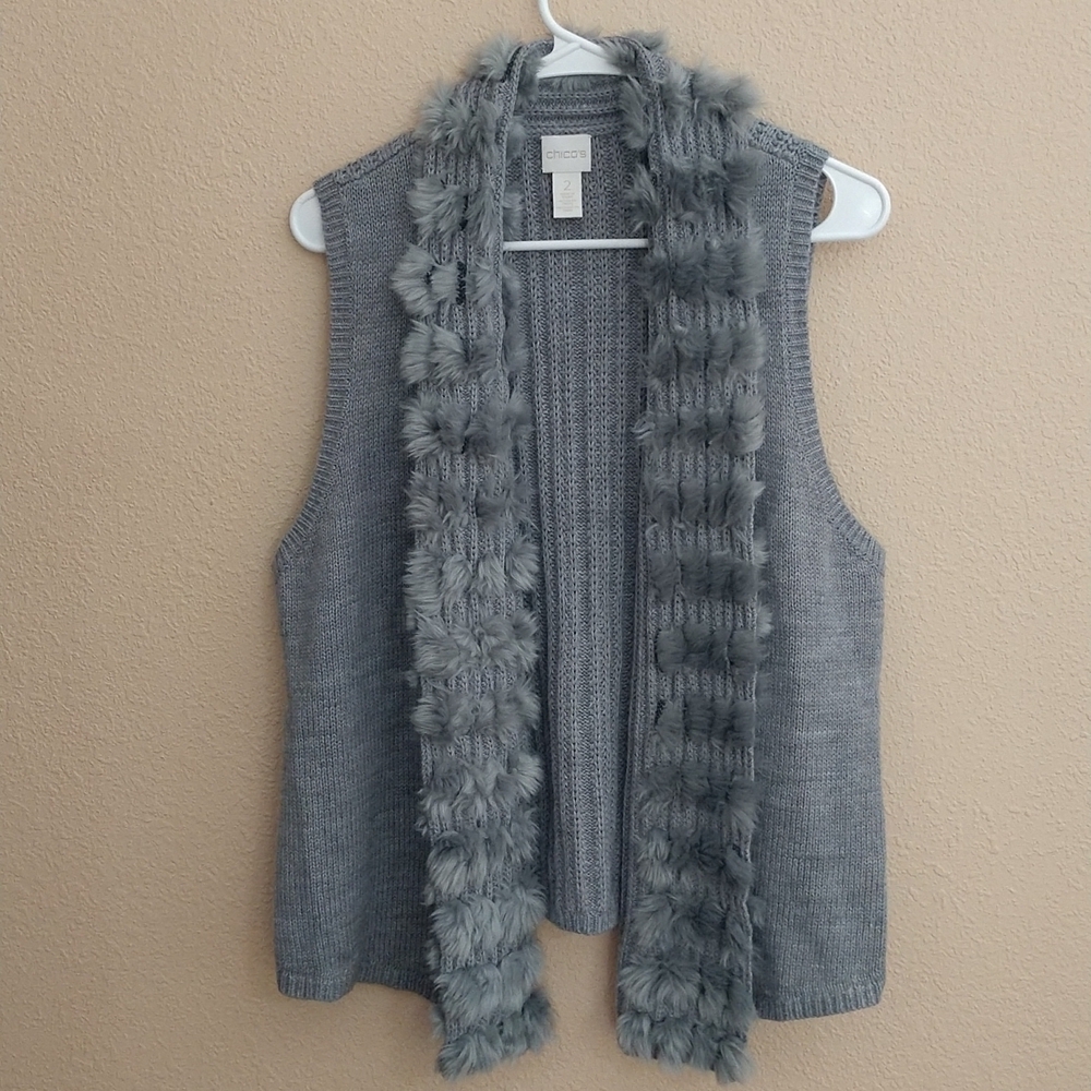 Chico's Sweater Vest With Faux Fur Size M